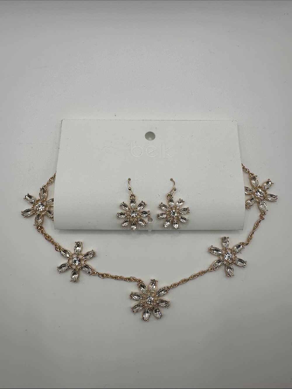 belk Gold-Tone Floral Crystal Necklace and Earring Set